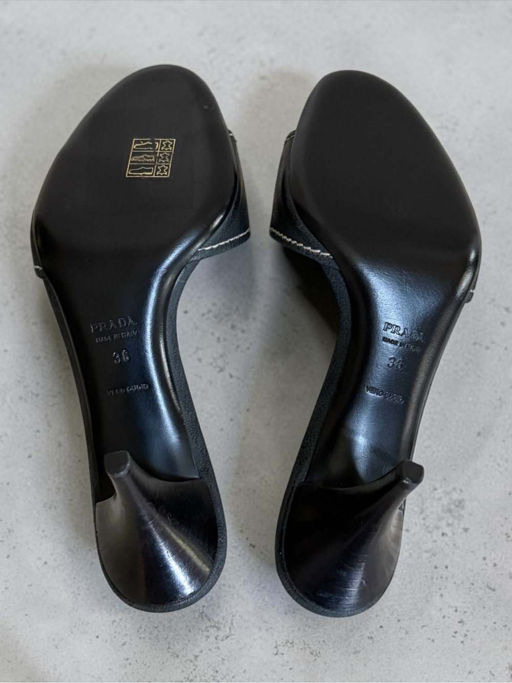 Authentic Vintage Prada Navy Blue Leather Mule Slides Wood Buckle! 36(EU) 6(US) - Picture 12 of 16